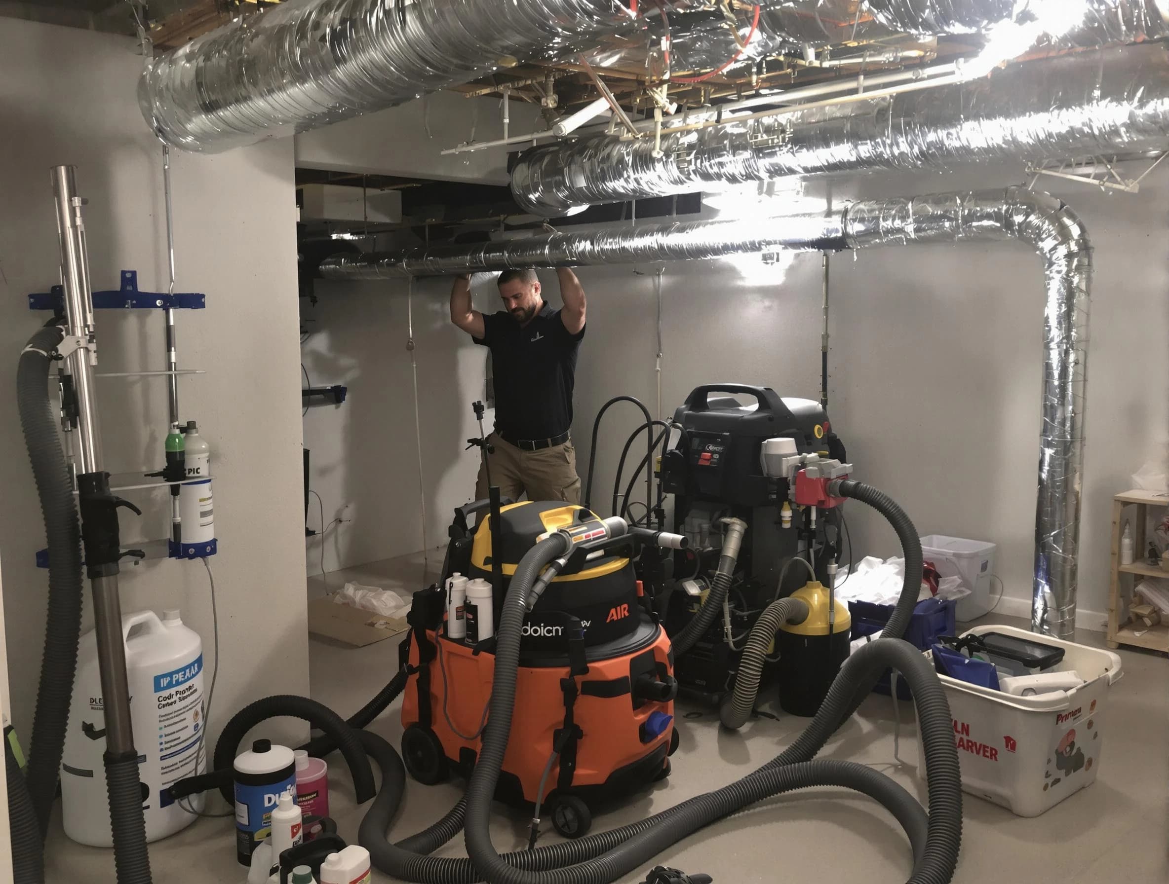 Kaysville Air Duct Cleaning specialist performing professional mold removal from air ducts using safety equipment in Kaysville