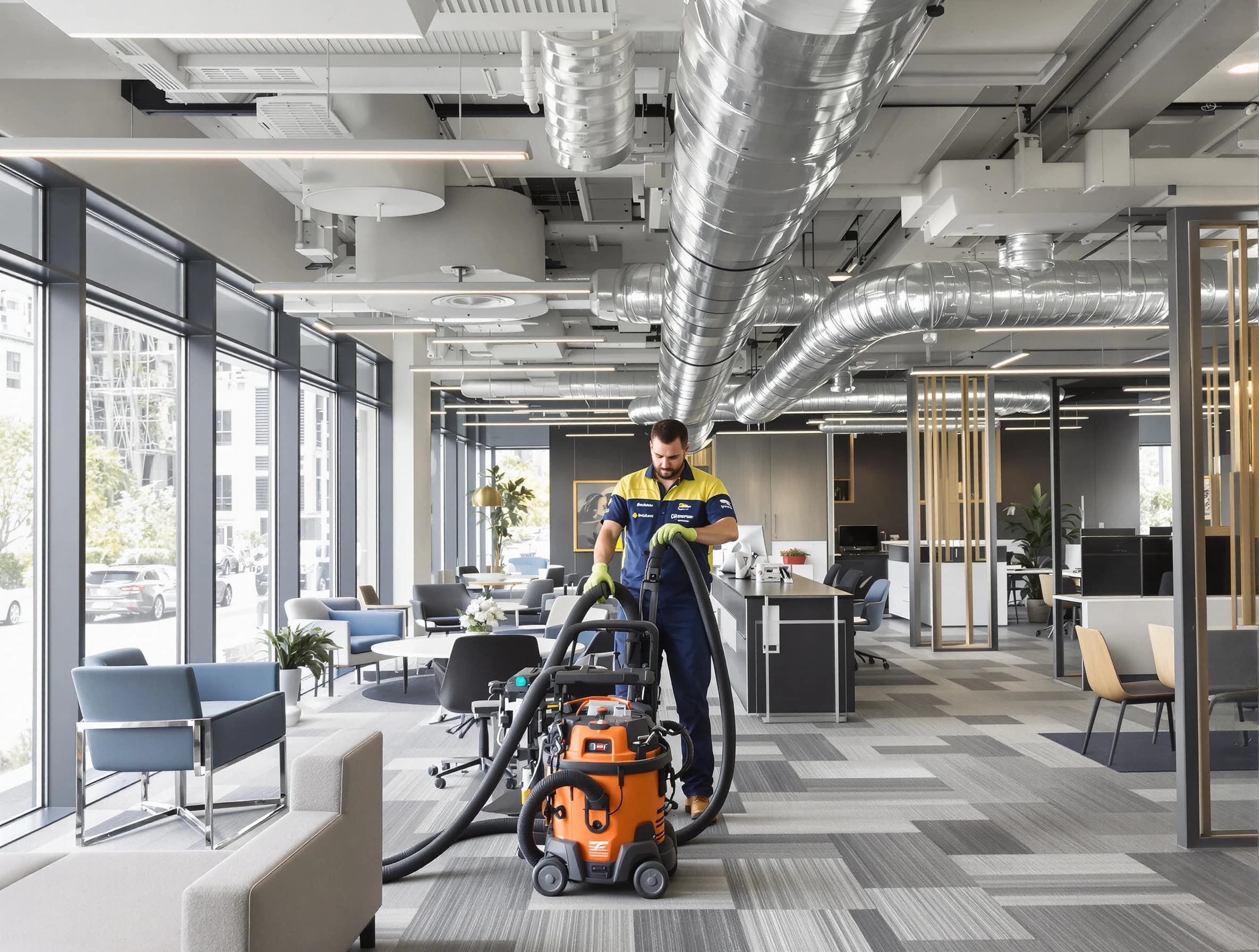 Kaysville Air Duct Cleaning team performing thorough commercial duct cleaning at a Kaysville business center