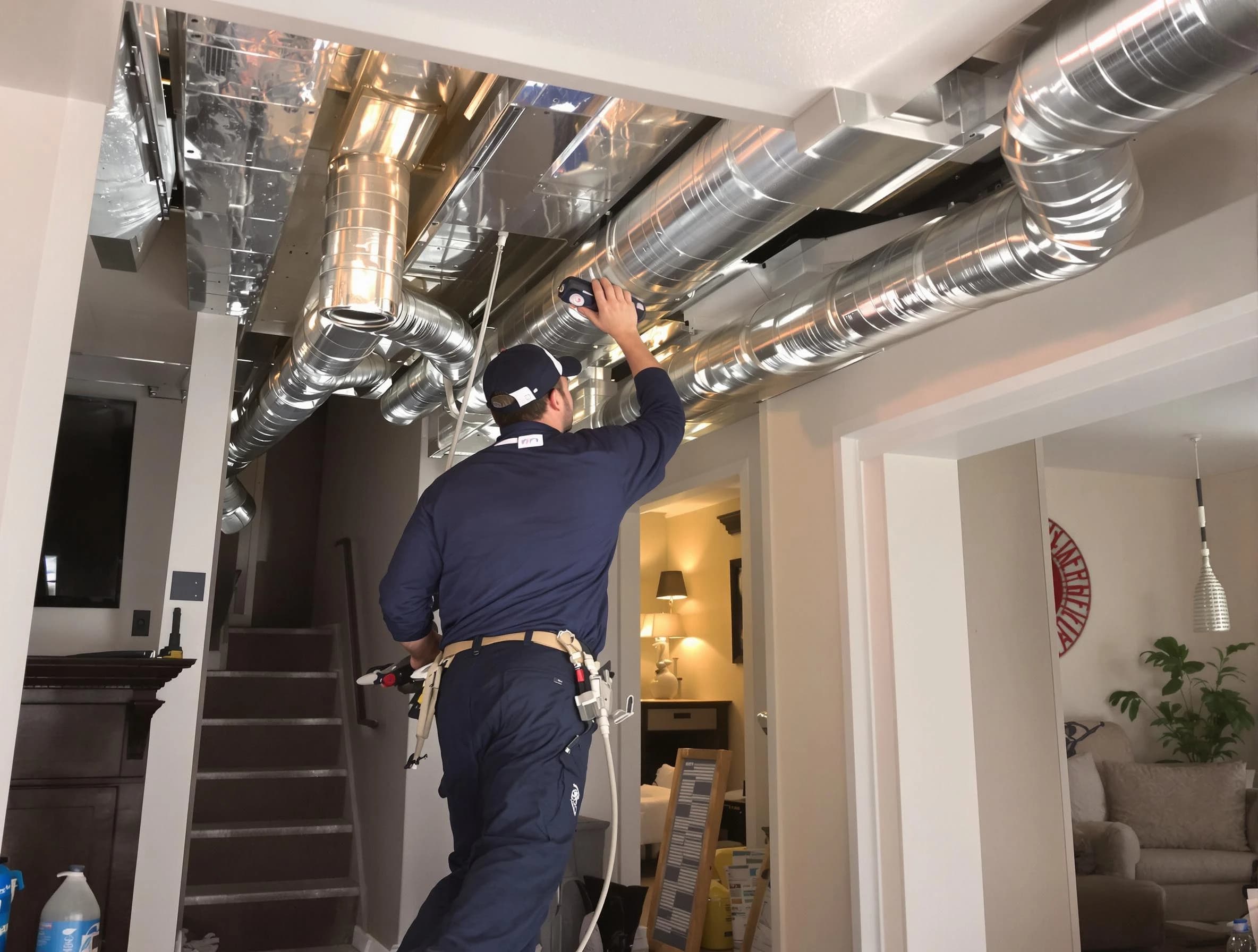 Kaysville Air Duct Cleaning expert performing specialized duct cleaning in a mobile home in Kaysville