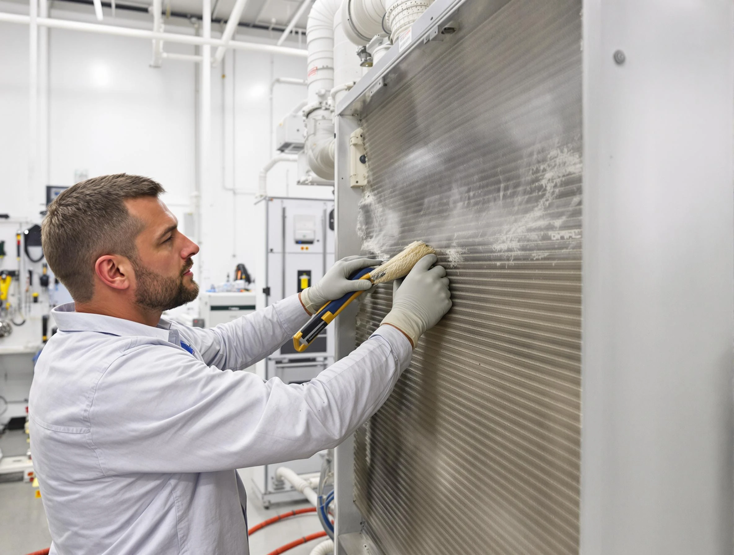 Kaysville Air Duct Cleaning technician performing precision commercial coil cleaning at a Kaysville business