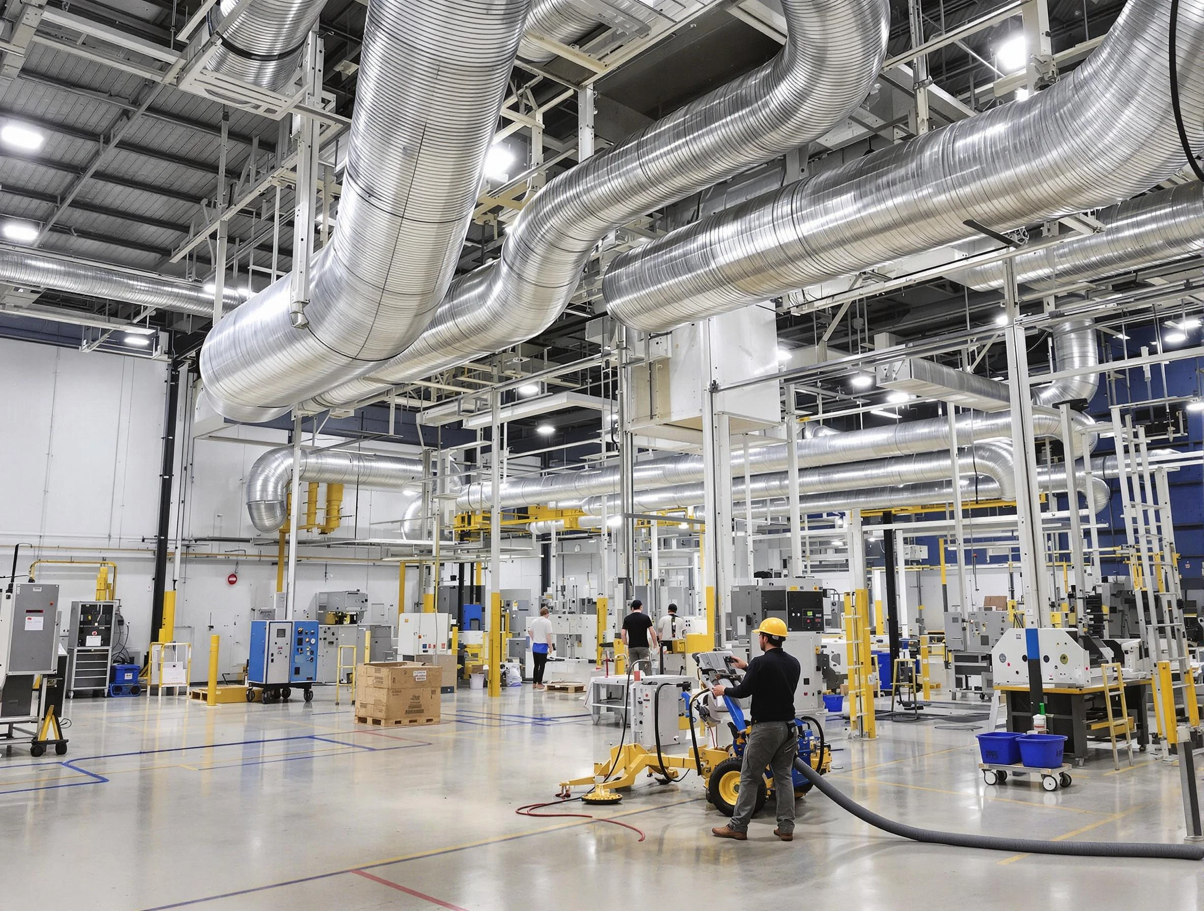 Kaysville Air Duct Cleaning team performing comprehensive industrial duct cleaning at a large facility in Kaysville